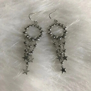 Silver Toned Dreamcatcher Star Dangle Earrings